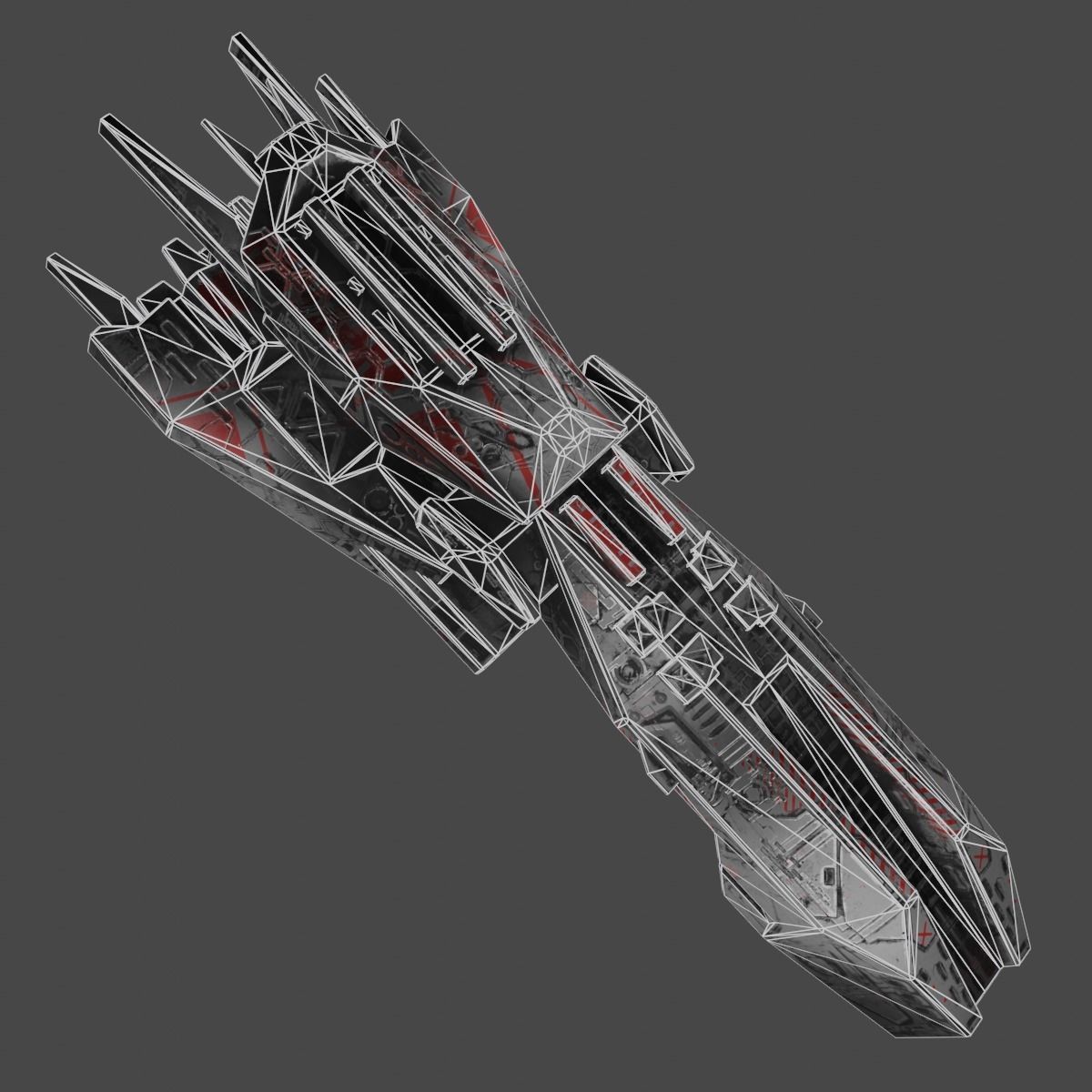 Freighter spaceship with flames Low-poly 3D model_26