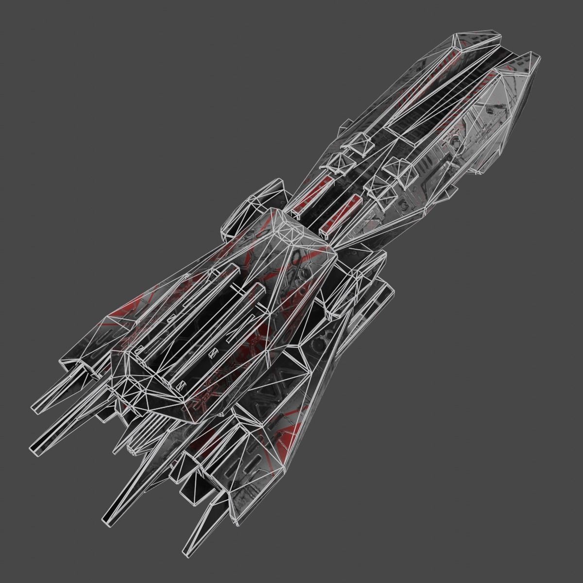 Freighter spaceship with flames Low-poly 3D model_29