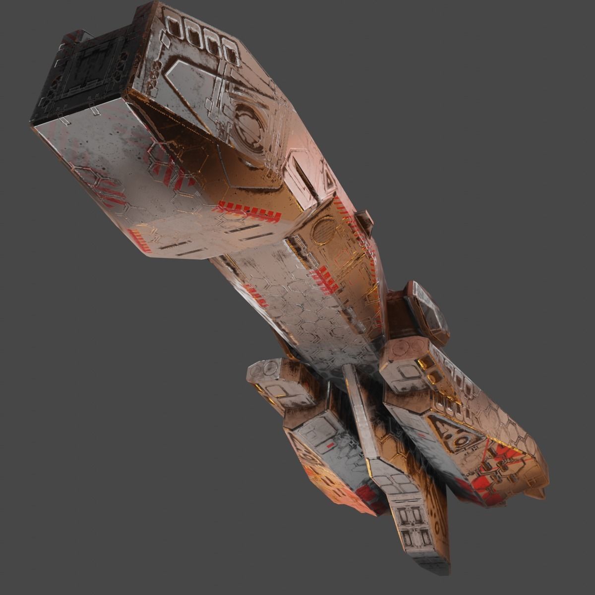 Freighter spaceship with flames Low-poly 3D model_9