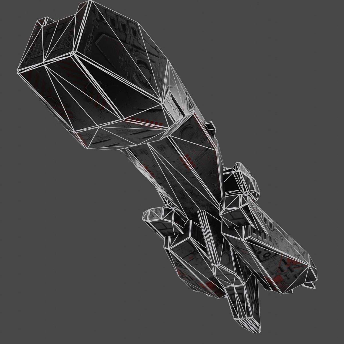 Freighter spaceship with flames Low-poly 3D model_22