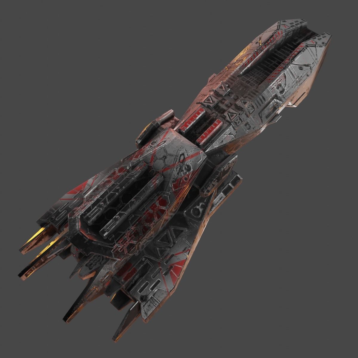Freighter spaceship with flames Low-poly 3D model_15