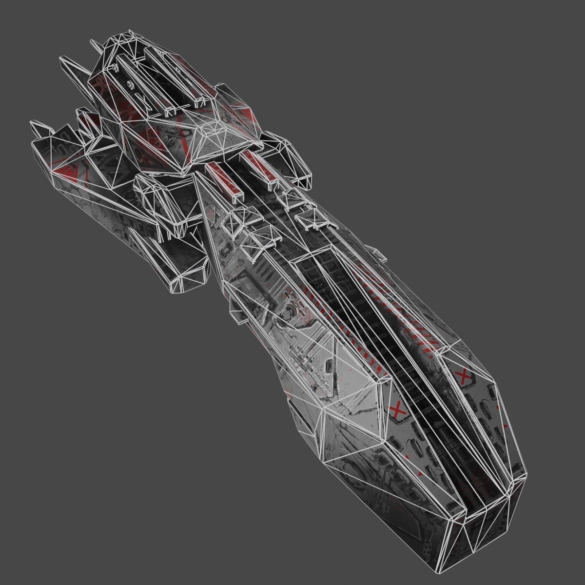 Freighter spaceship with flames Low-poly 3D model_18