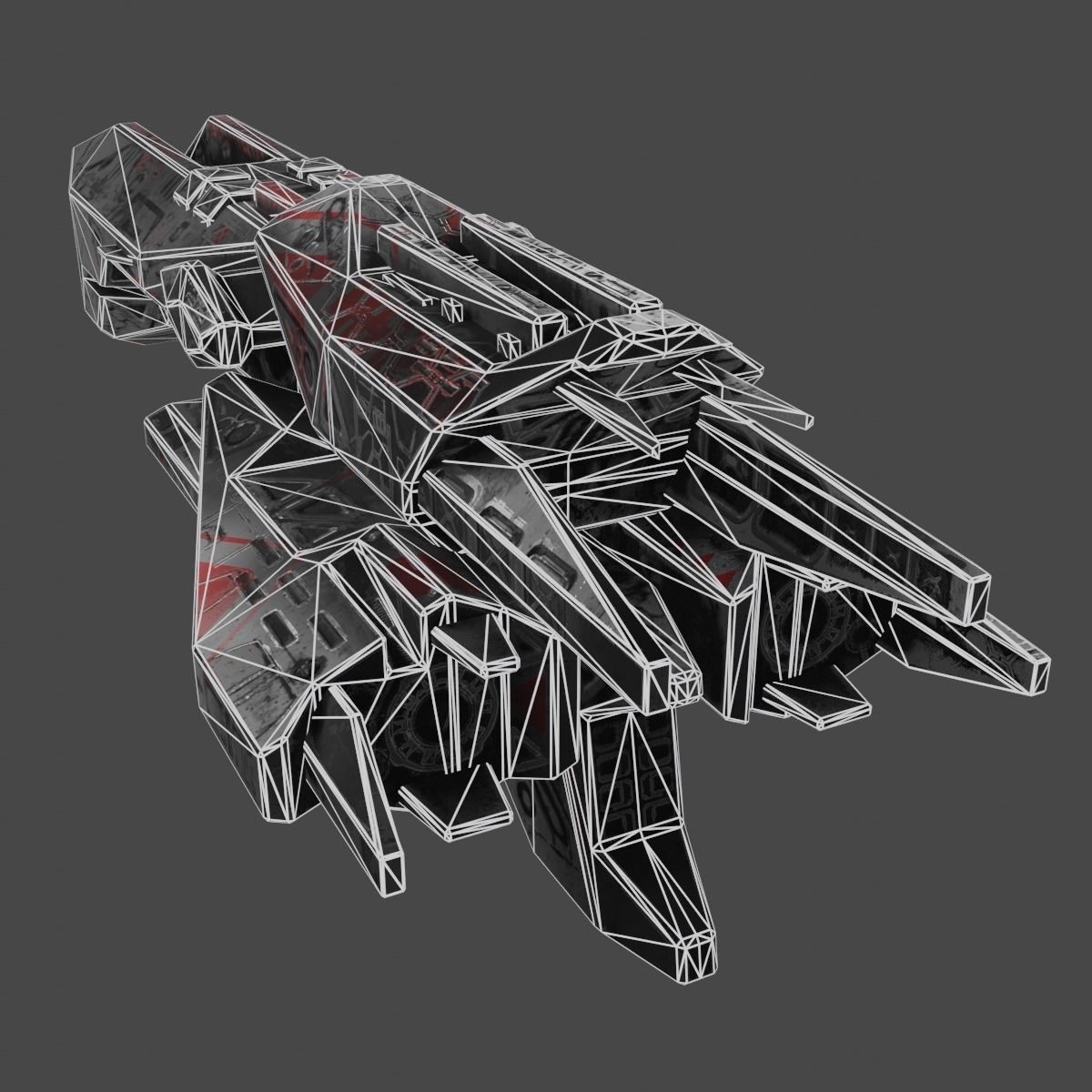 Freighter spaceship with flames Low-poly 3D model_21