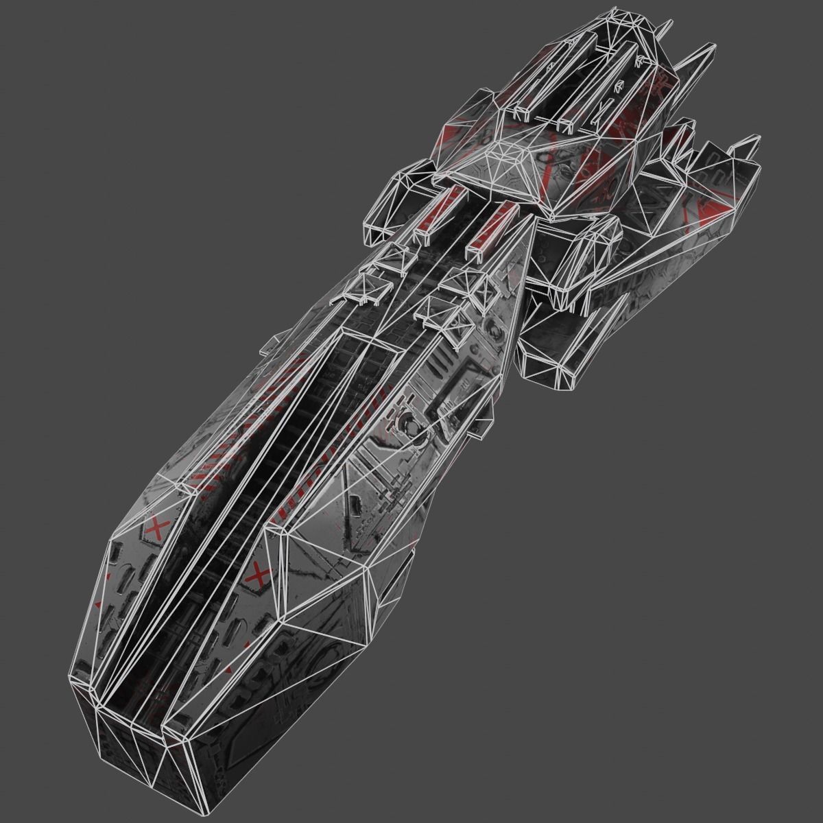 Freighter spaceship with flames Low-poly 3D model_16