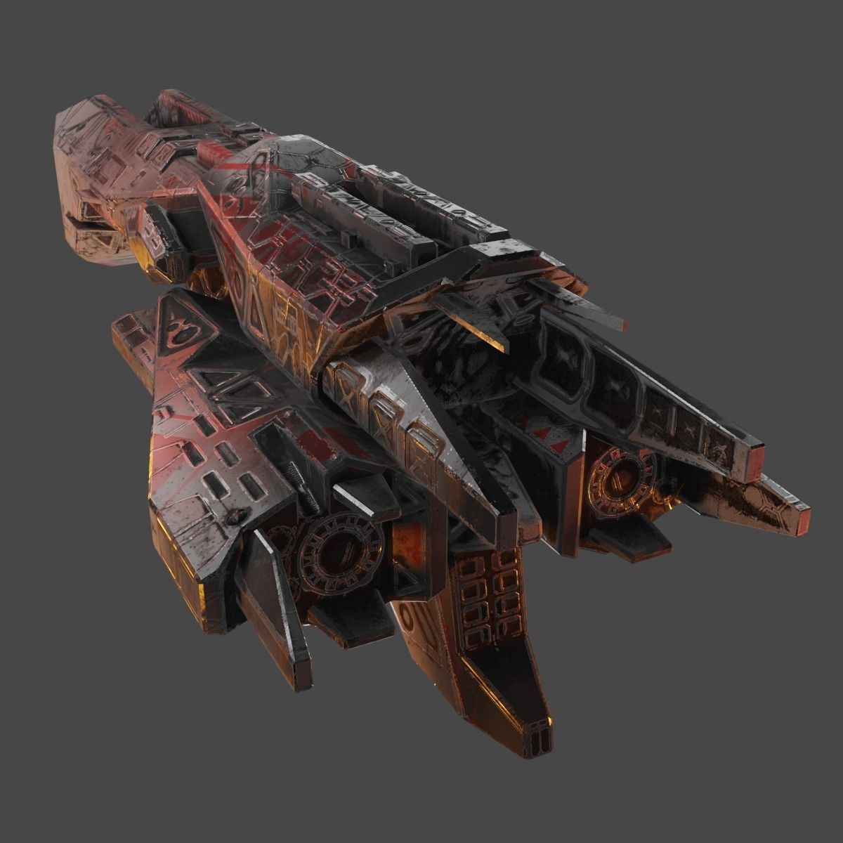 Freighter spaceship with flames Low-poly 3D model_6