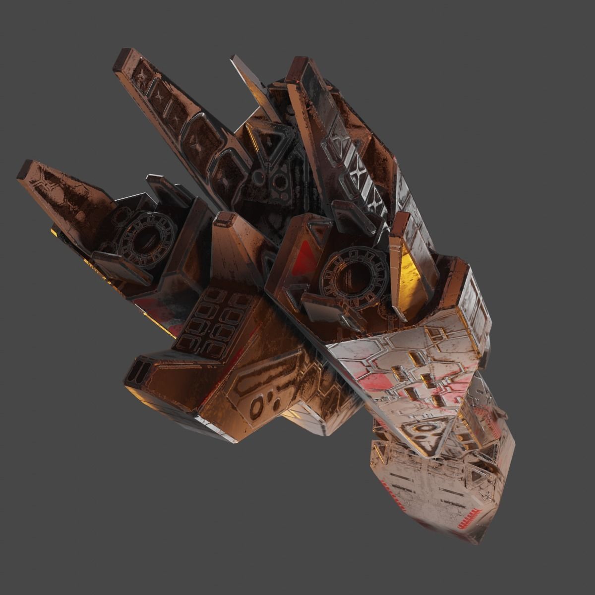 Freighter spaceship with flames Low-poly 3D model_10