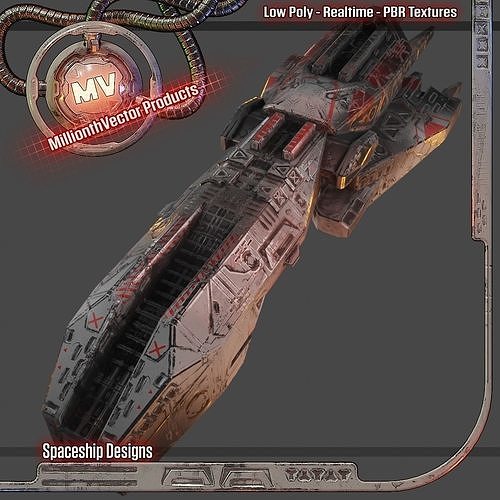 Freighter spaceship with flames Low-poly 3D model