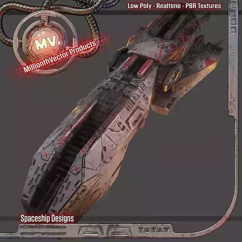 Freighter spaceship with flames