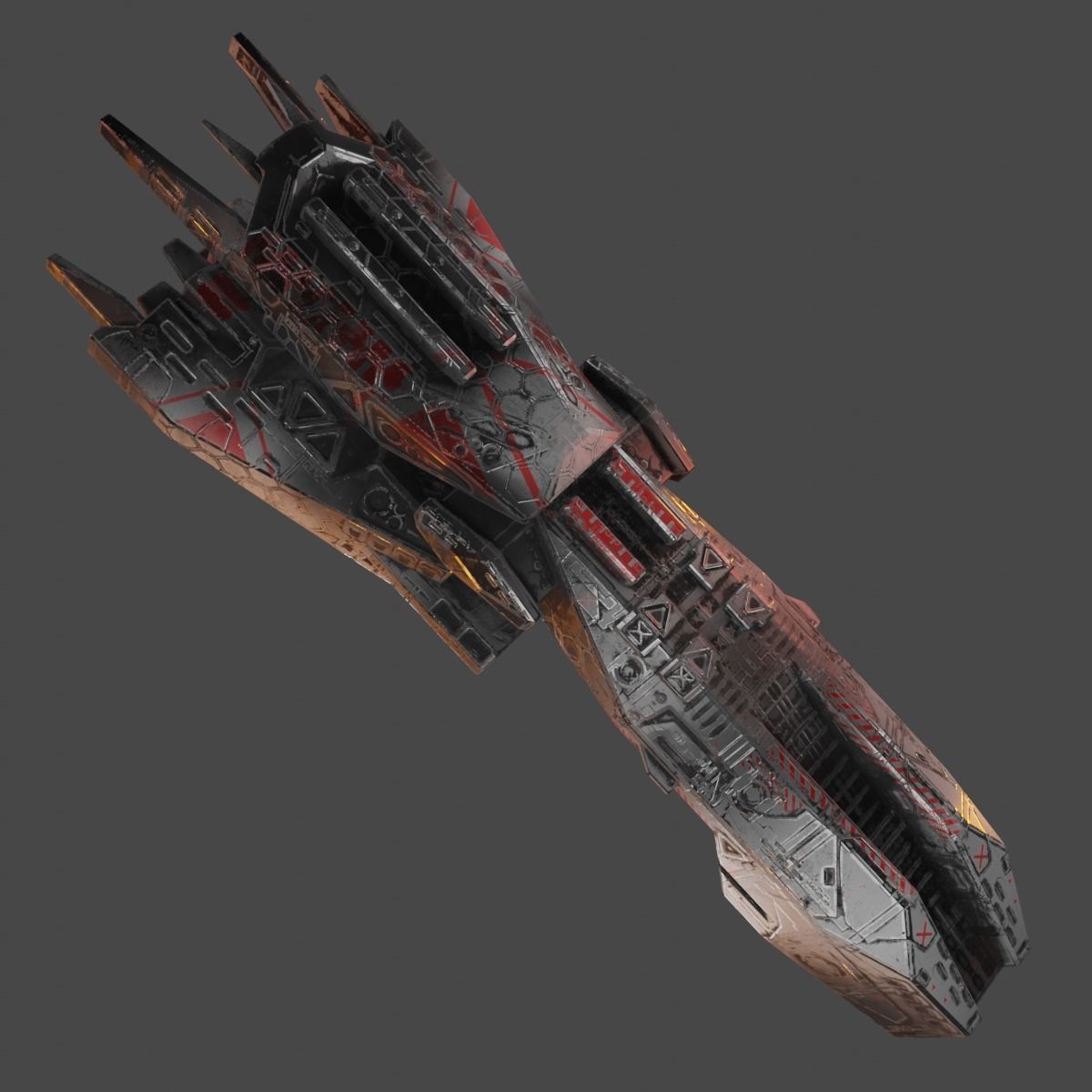 Freighter spaceship with flames Low-poly 3D model_13