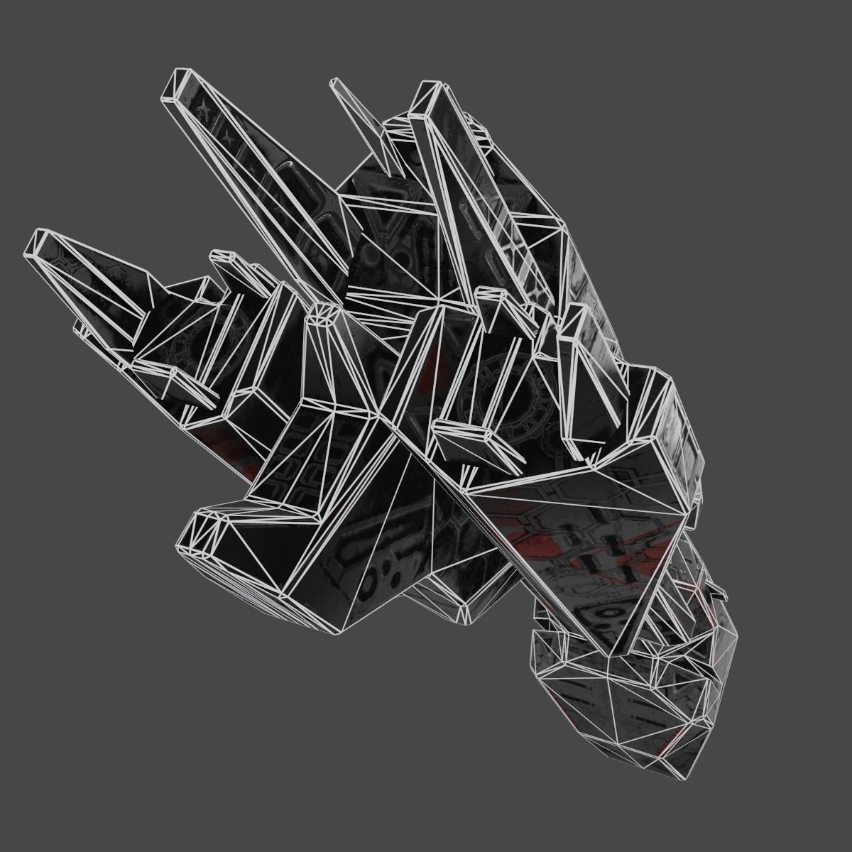 Freighter spaceship with flames Low-poly 3D model_25