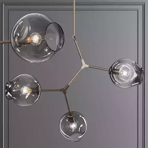 3-globe Branching Bubble Vintage Brass and Gray Glass