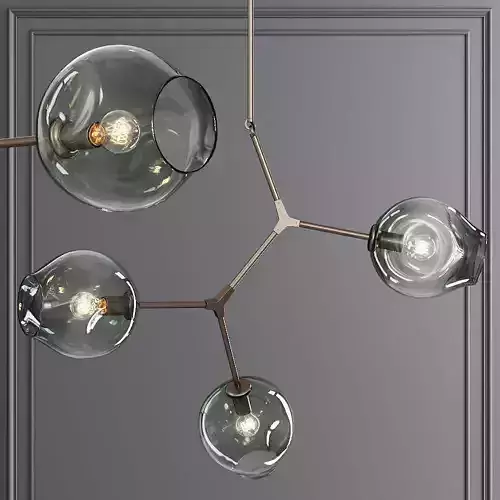 3-globe Branching Bubble Vintage Brass and Dark Green Glass