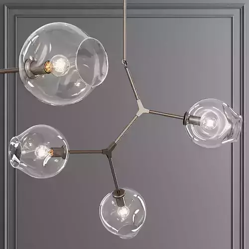 3-globe Branching Bubble Vintage Brass and Clear Glass