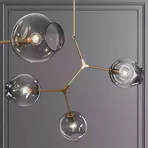 3-globe Branching Bubble Brushed Brass and Gray Glass