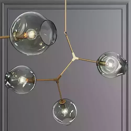 3-globe Branching Bubble Brushed Brass and Dark Green Glass