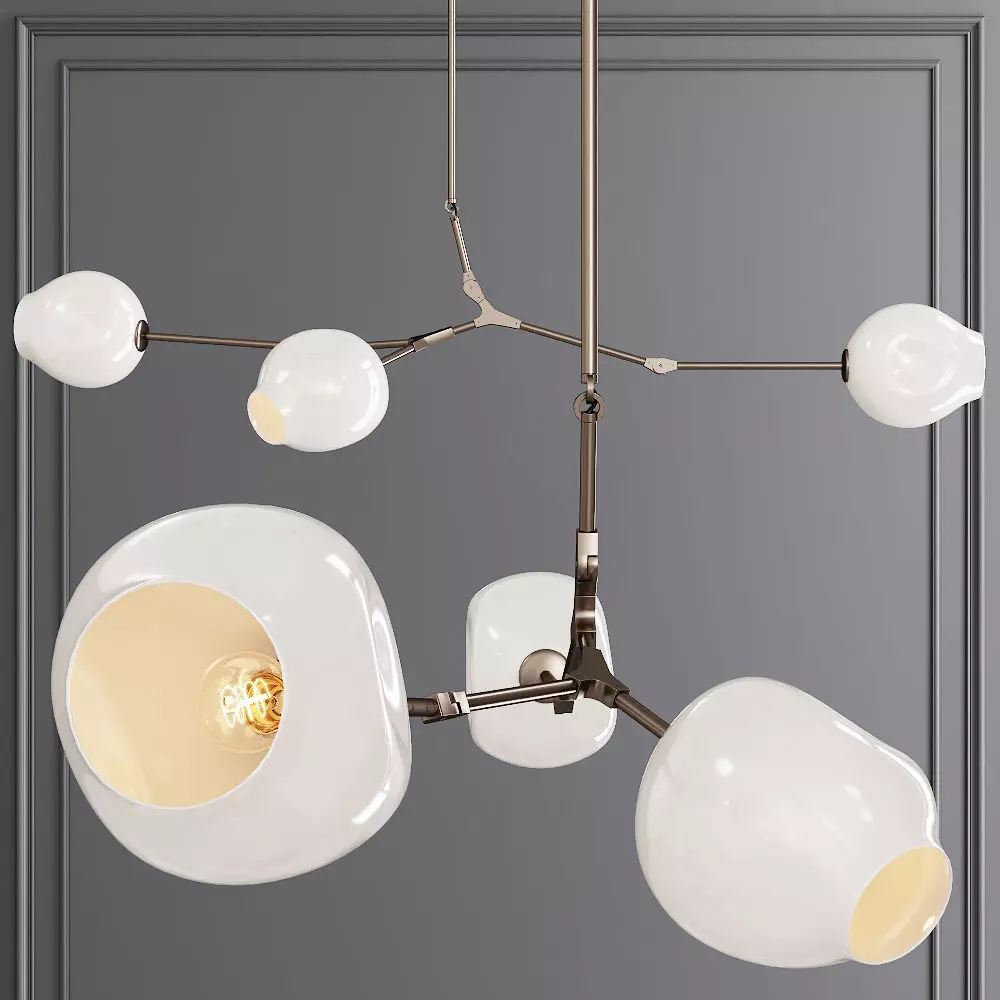 3-globe Branching Bubble Vintage Brass and White Glass 3D model_0