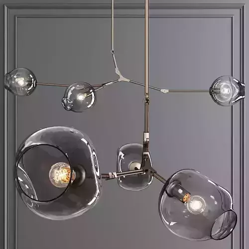 3-globe Branching Bubble Vintage Brass and Gray Glass