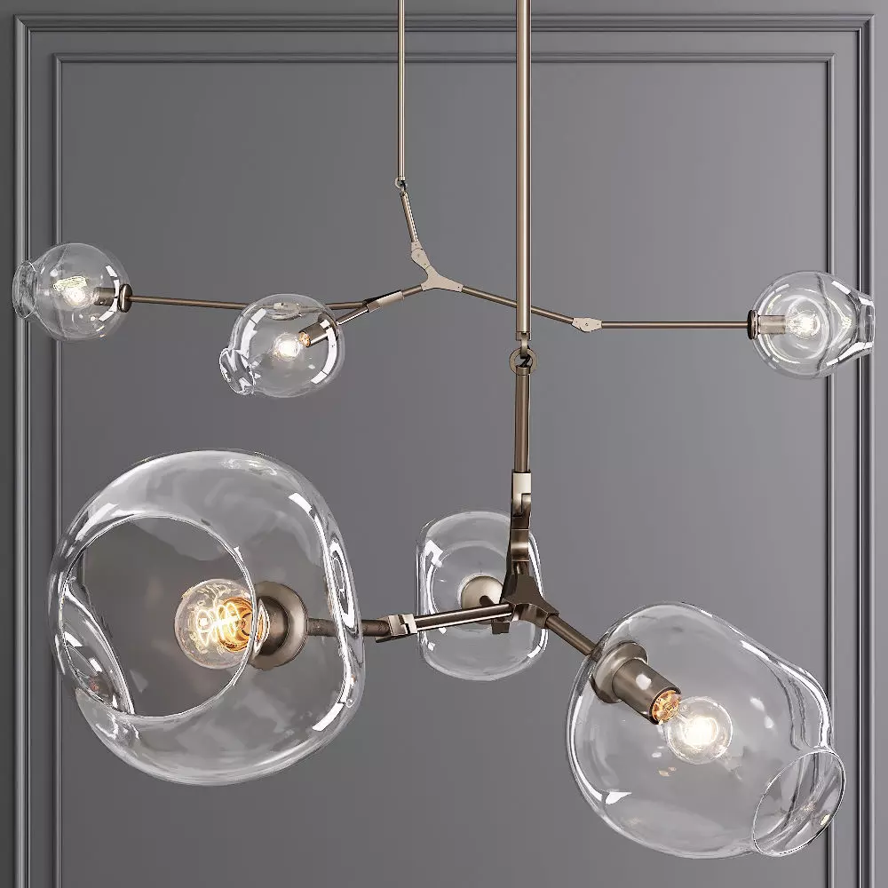 3-globe Branching Bubble Vintage Brass and Clear Glass 3D model_0