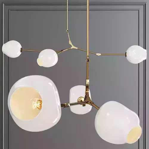 3-globe Branching Bubble Brushed Brass and White Glass