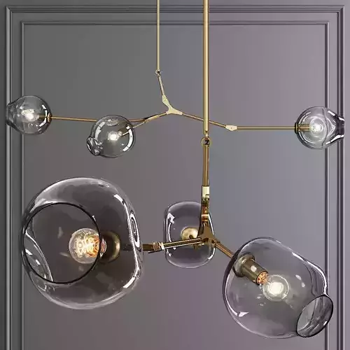 3-globe Branching Bubble Brushed Brass and Gray Glass