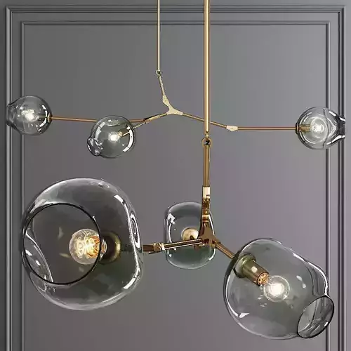 3-globe Branching Bubble Brushed Brass and Dark Green Glass