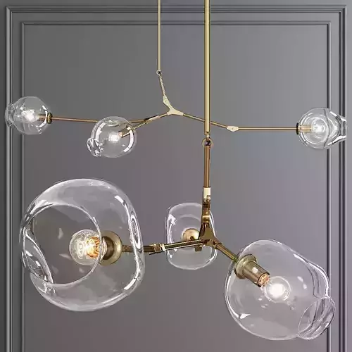 3-globe Branching Bubble Brushed Brass and Clear Glass