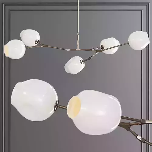 5-globe Branching Bubble Vintage Brass and White Glass