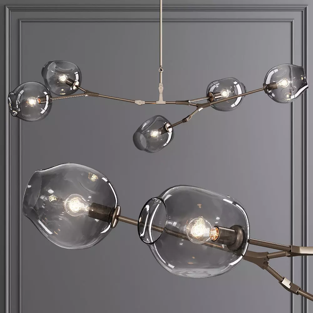 5-globe Branching Bubble Vintage Brass and Gray Glass 3D model_0