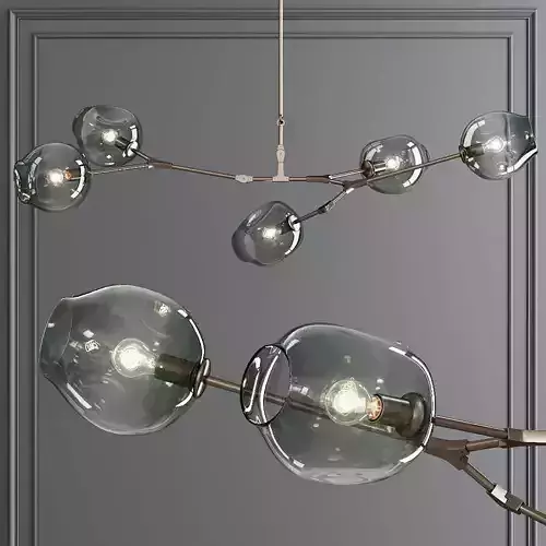 5-globe Branching Bubble Vintage Brass and Dark Green Glass