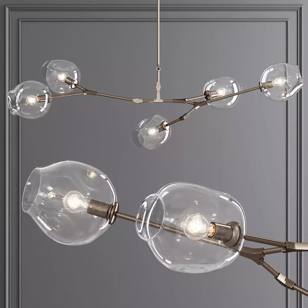 5-globe Branching Bubble Vintage Brass and Clear Glass 3D model_0