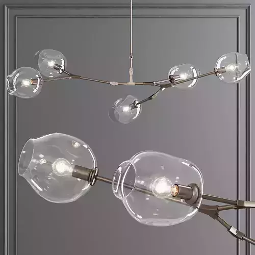 5-globe Branching Bubble Vintage Brass and Clear Glass