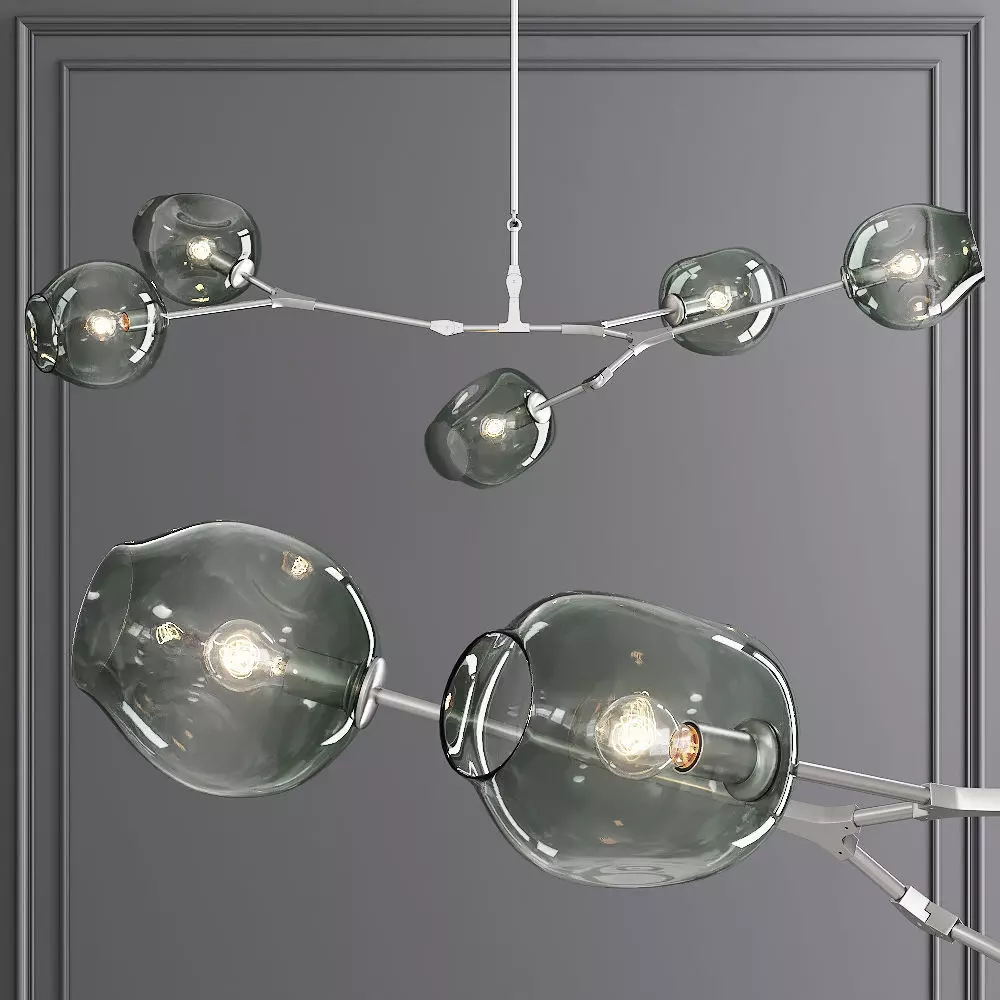 5-globe Branching Bubble Satin Nickel and Dark Green Glass 3D model_0