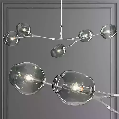 5-globe Branching Bubble Satin Nickel and Dark Green Glass