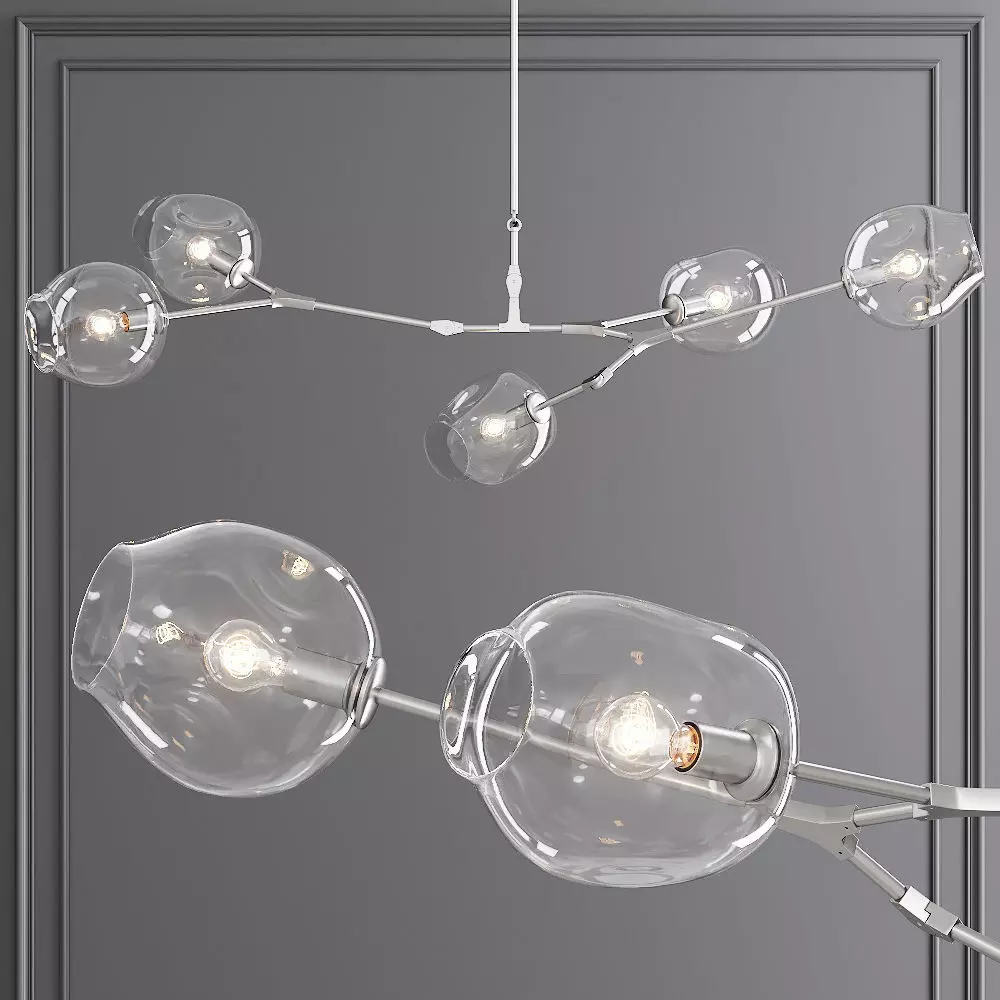 5-globe Branching Bubble Satin Nickel and Clear Glass 3D model_0