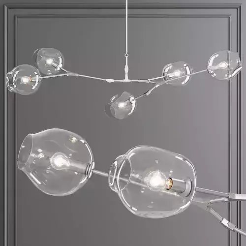 5-globe Branching Bubble Satin Nickel and Clear Glass