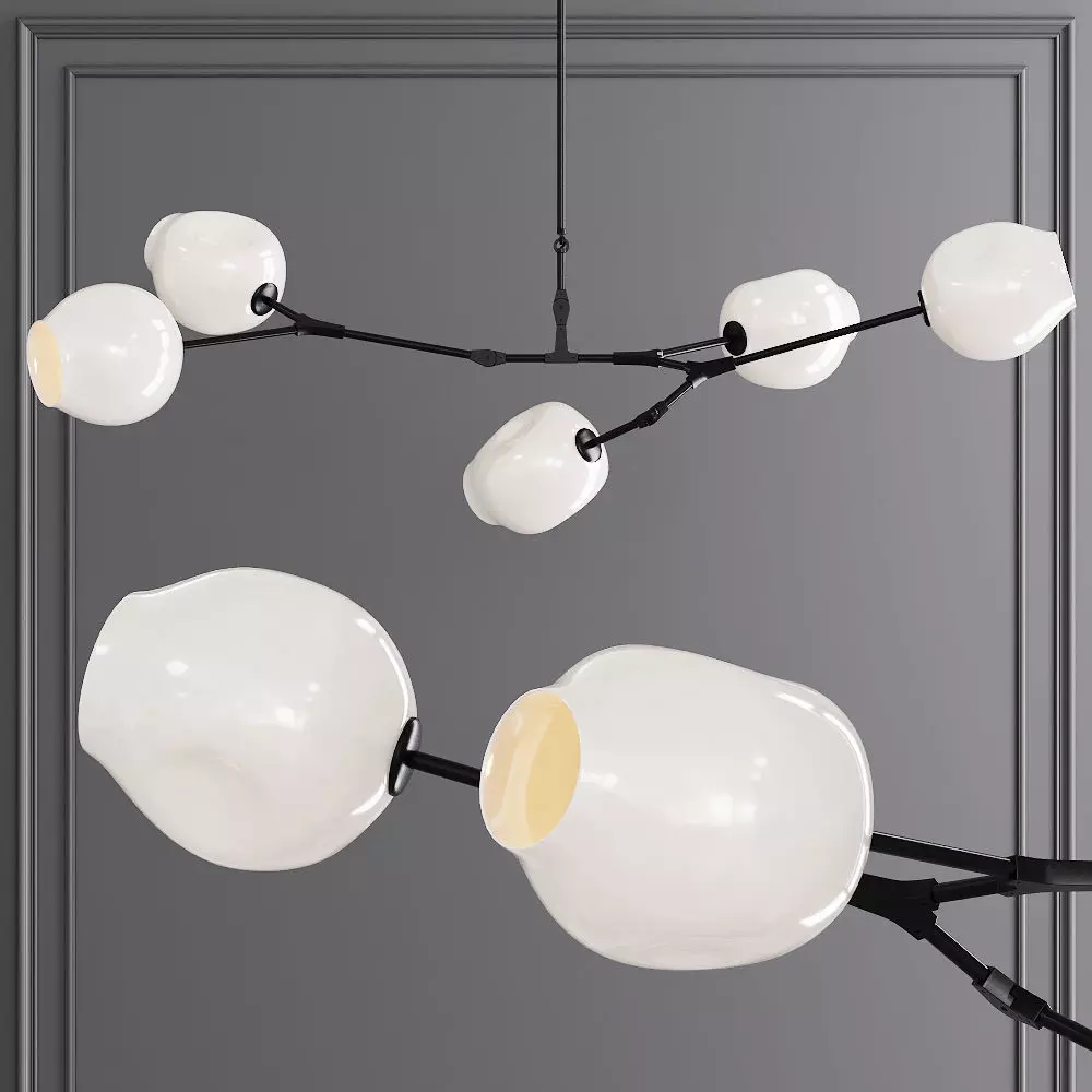 5-globe Branching Bubble Oil-rubbed Bronze and White Glass 3D model_0