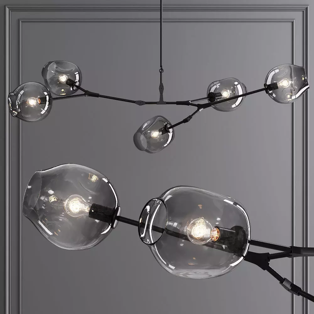 5-globe Branching Bubble Oil-rubbed Bronze and Gray Glass 3D model_0
