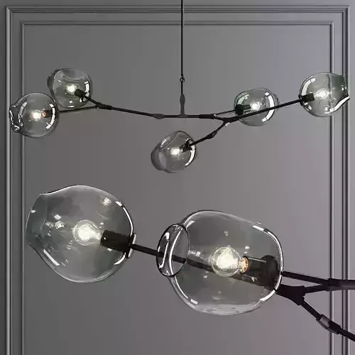 5-globe Branching Bubble Oil-rubbed Bronze and Dark Green Glass