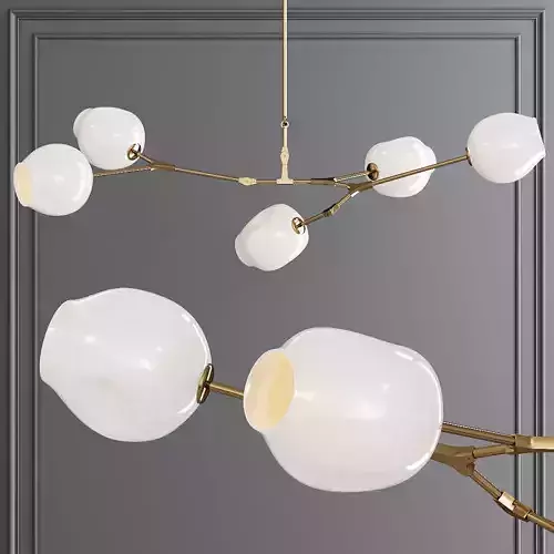 5-globe Branching Bubble Brushed Brass and White Glass