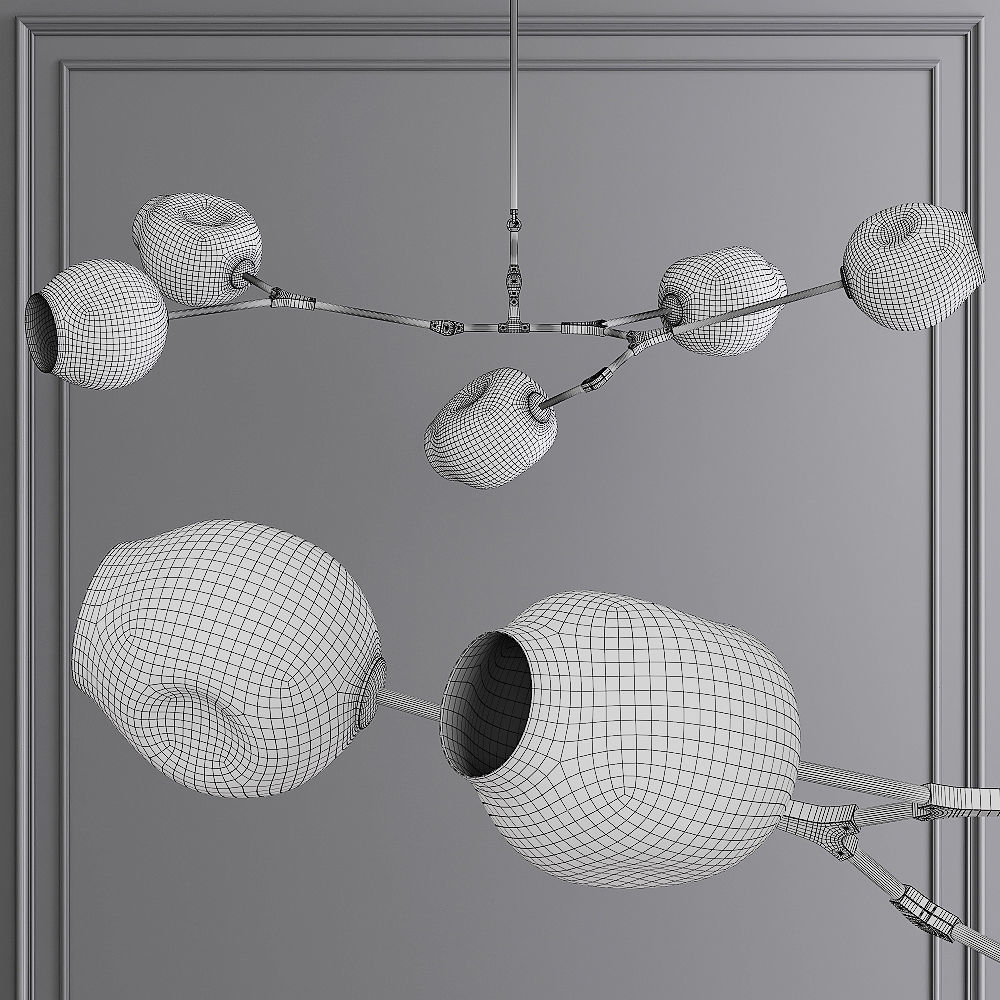 5-globe Branching Bubble Brushed Brass and Gray Glass 3D model_1