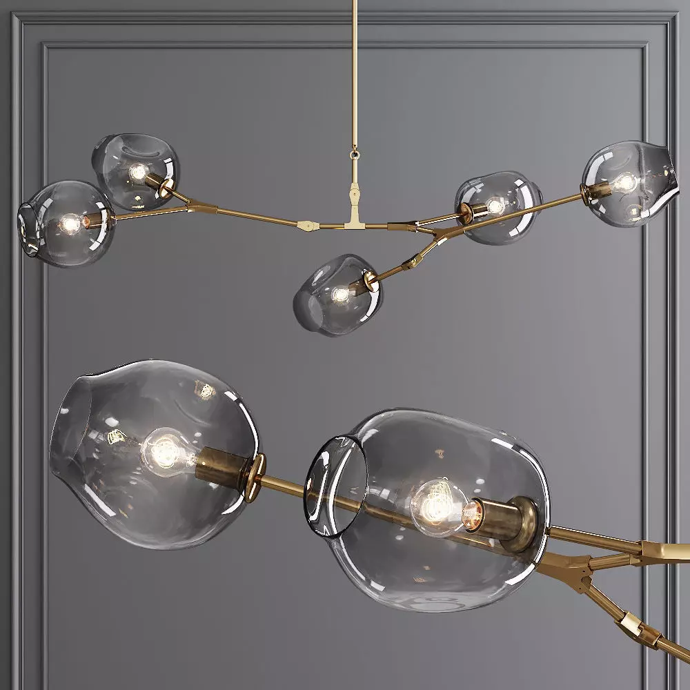 5-globe Branching Bubble Brushed Brass and Gray Glass 3D model_0