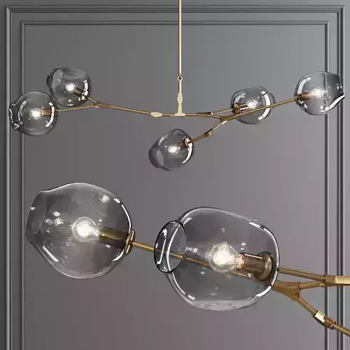 5-globe Branching Bubble Brushed Brass and Gray Glass