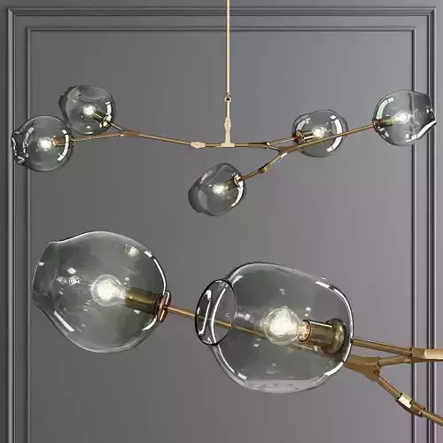 5-globe Branching Bubble Brushed Brass and Dark Green Glass