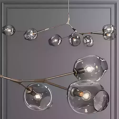 7-globe Branching Bubble Vintage Brass and Gray Glass