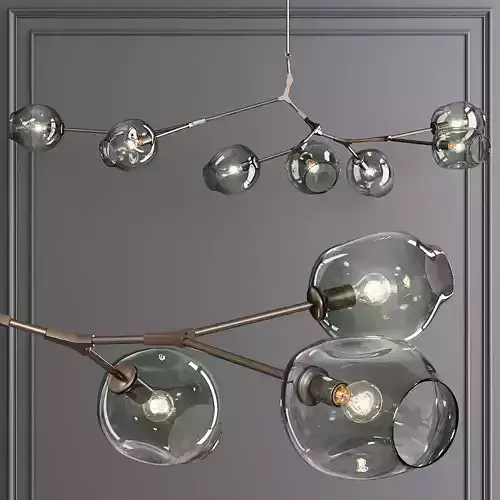 7-globe Branching Bubble Vintage Brass and Dark Green Glass