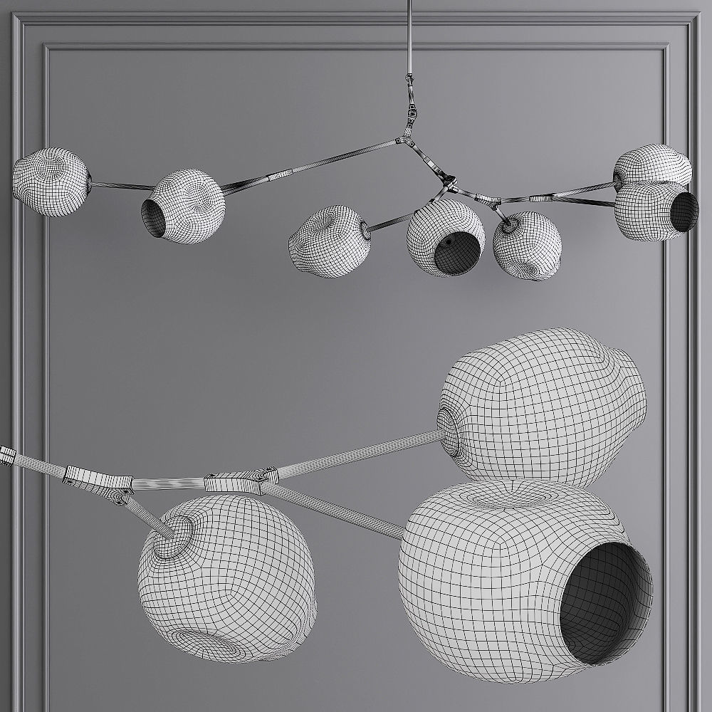 7-globe Branching Bubble Vintage Brass and Clear Glass 3D model_1