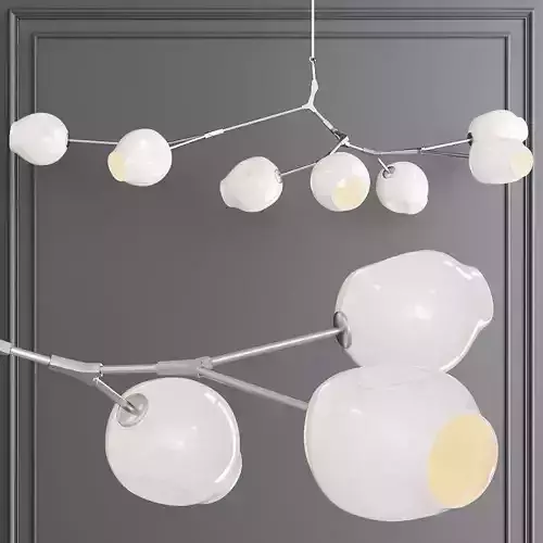 7-globe Branching Bubble Satin Nickel and White Glass