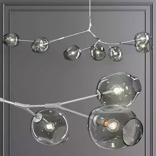 7-globe Branching Bubble Satin Nickel and Dark Green Glass