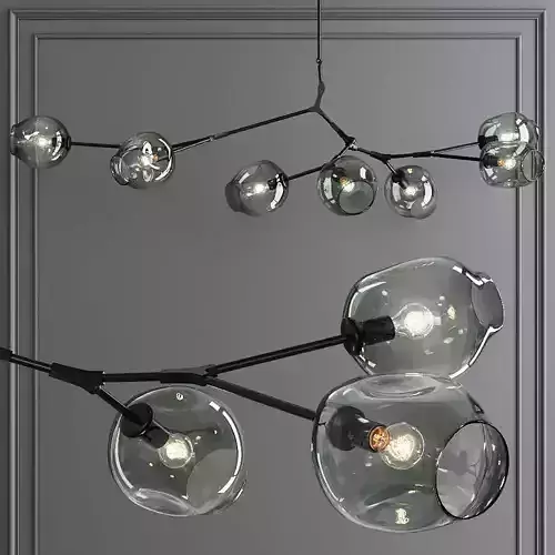 7-globe Branching Bubble Oil-rubbed Bronze and Dark Green Glass