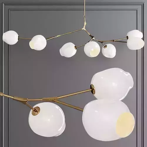 7-globe Branching Bubble Brushed Brass and White Glass